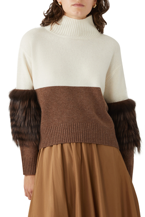 Color-blocked Fur Polo Sweater